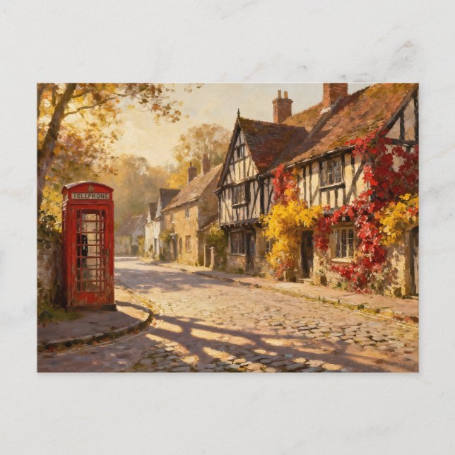 Postal Autumn Village Scene in Golden Light (Anverso)