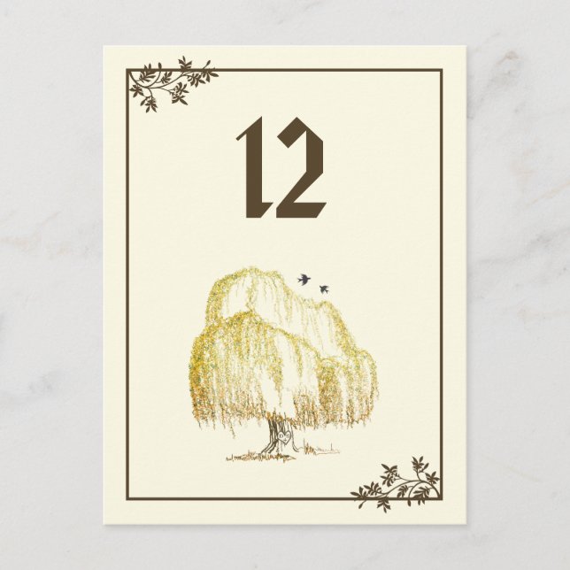 Postal Autumn Willow Tree Table Number Card (Anverso)