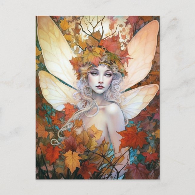 Postal Autumn Woodland Fairy Fantasy Art (Anverso)