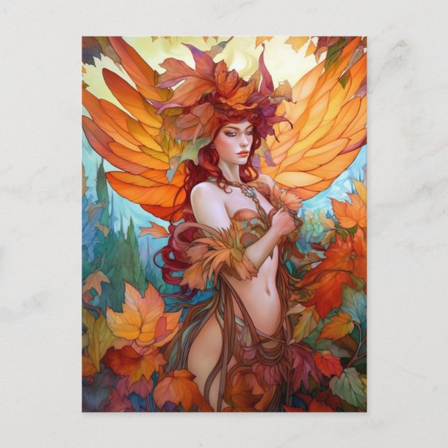 Postal Autumn Woodland Fairy Fantasy Art (Anverso)