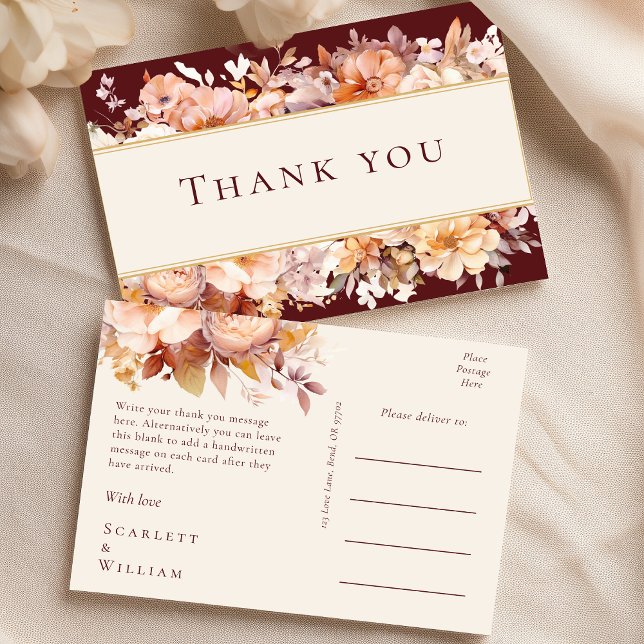 Postal Autumt Floral Burgundy Cream Boda Gracias (Subido por el creador)