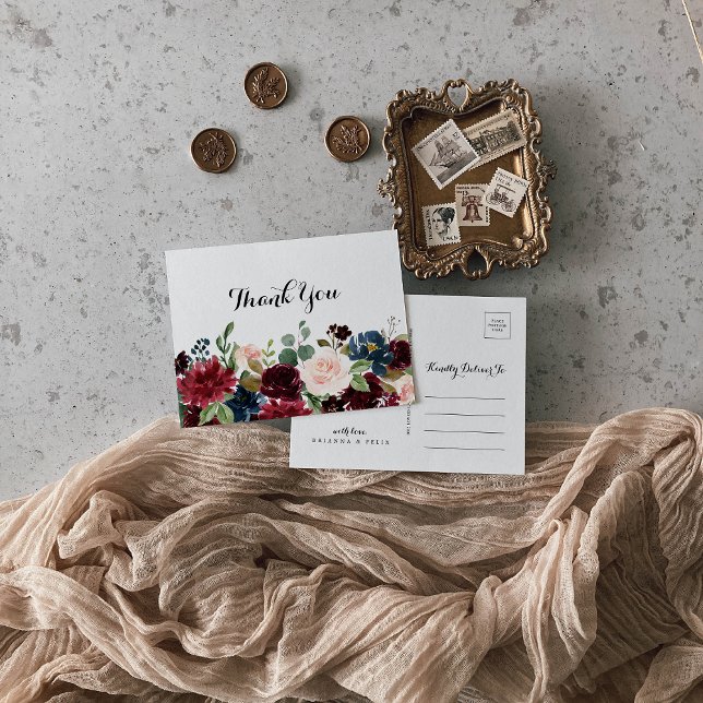 Postal Autumt Rustic Burgundy Calligraphy Gracias (Subido por el creador)