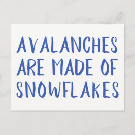 Postal Avalanchas hechas de copos de nieve, mensaje azul