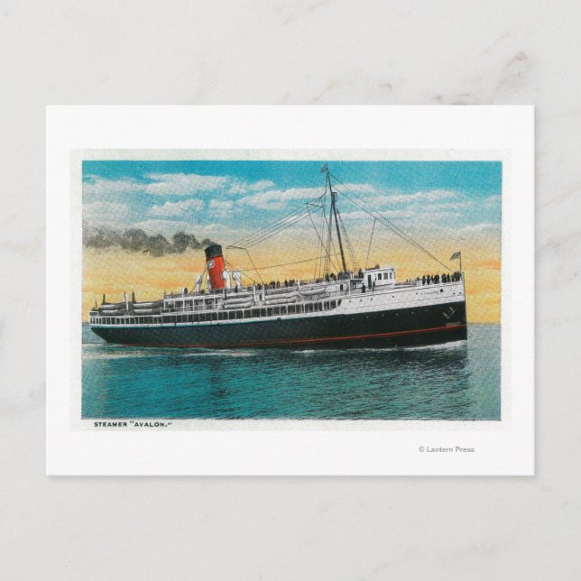 Postal "Avalon" al vapor en la isla de Santa Catalina (Anverso)