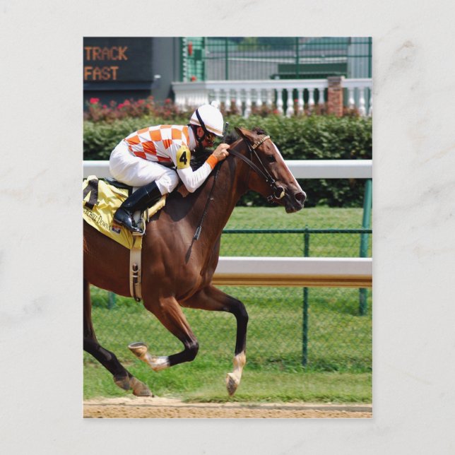 Postal Avanzar hacia el éxito de la carrera de caballos (Anverso)