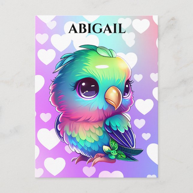 Postal Ave arcoiris y arte pop del corazón (Anverso)