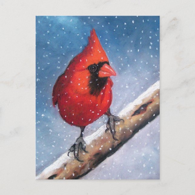 POSTAL AVE: CARDINAL: NIEVE: ARTE DE PASTEL PETROLERO (Anverso)
