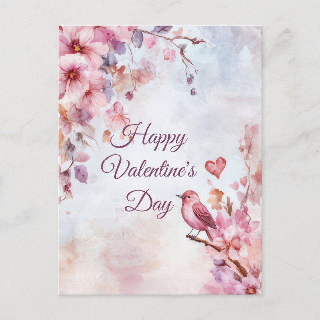 Postal Ave con flores y el saludo de San Valentín (Anverso)