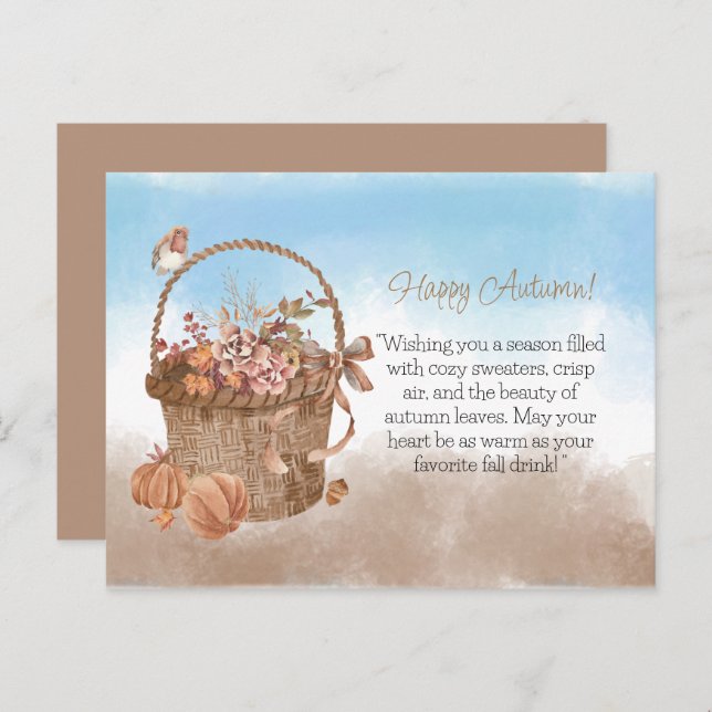 Postal Ave de calabaza de cesta de flores de otoño feliz (Anverso / Reverso)