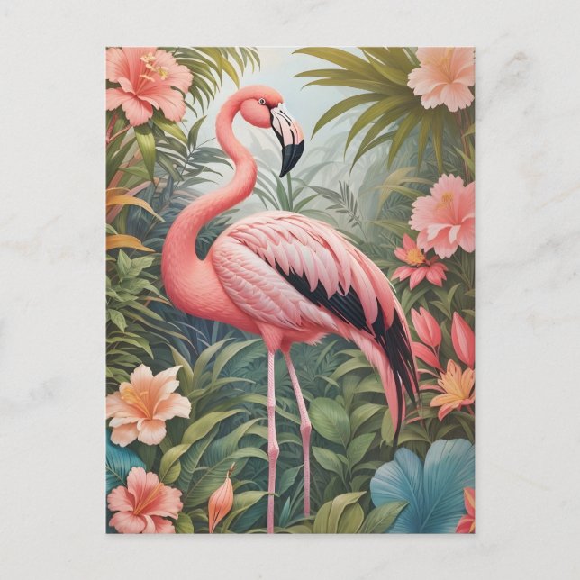 Postal Ave grandiosa rosa tropical Flamingo (Anverso)