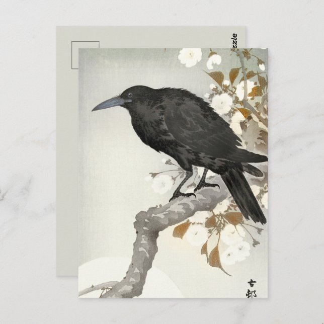 Postal Ave japonesa Crow Raven Koson (Anverso / Reverso)