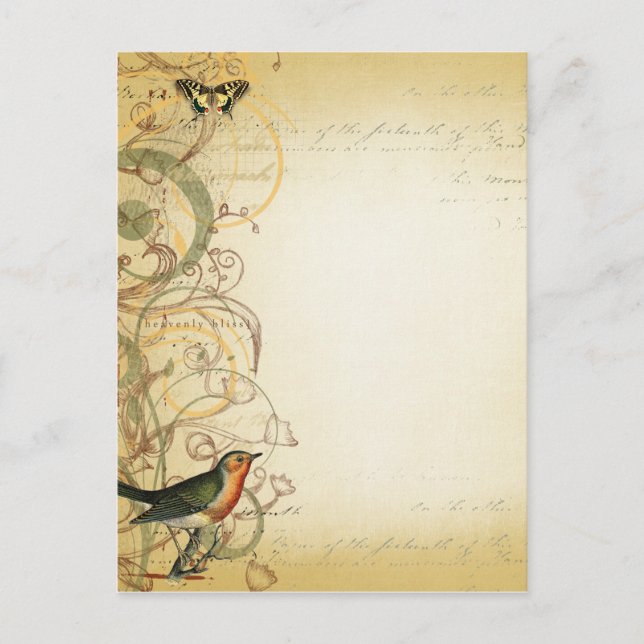 Postal Ave y mariposa Swirly Fancy (Anverso)