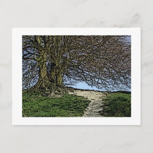 Postal Avebury, Wiltshire, Inglaterra. Árbol y ruta.