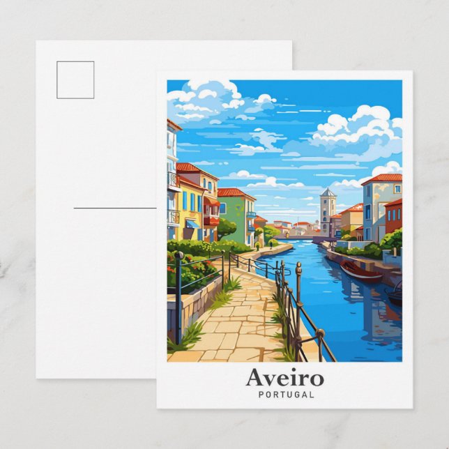Postal Aveiro Portugal Ilustracion de Viajes de Arte Vint (Anverso / Reverso)