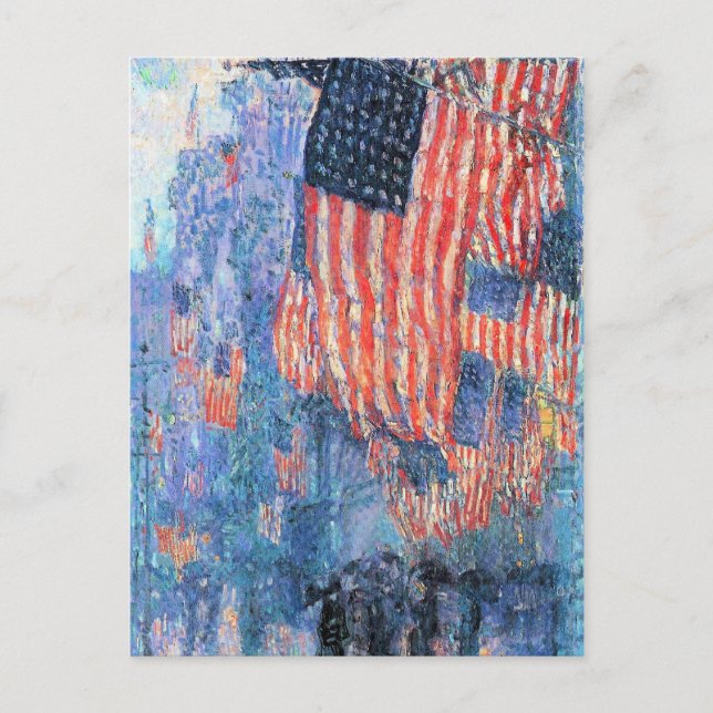 Postal Avenida en lluvia por Frederick Childe Hassam (Anverso)