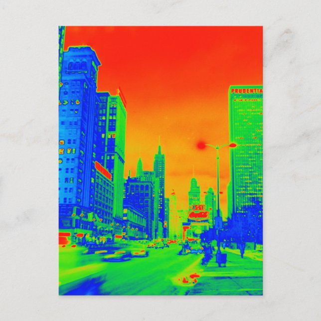 Postal Avenida Michigan de Chicago en noche de 1967 Neon  (Anverso)