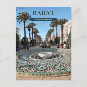 Postal Avenida Mohammed V y fuente de Zellige en Rabat
