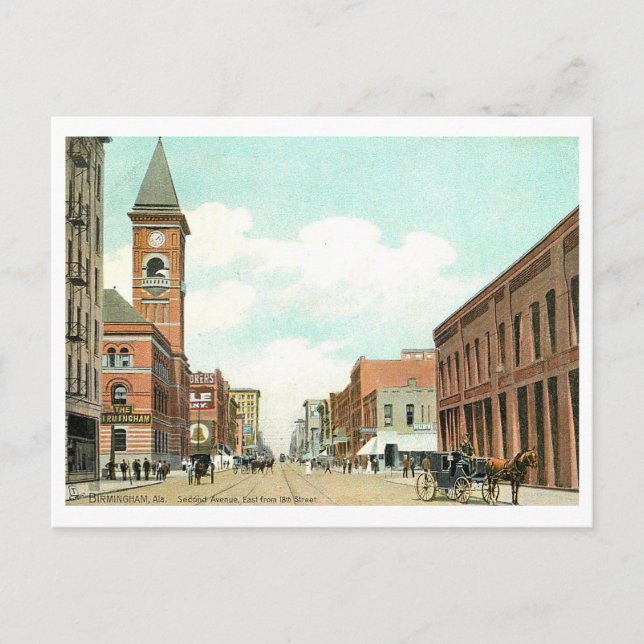 Postal Avenida Second Avenue antigua en Birmingham, Alaba (Anverso)