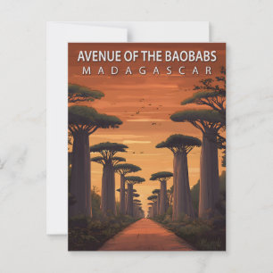 Postal Avenida Vintage de los Baobabs Madagascar Viajes