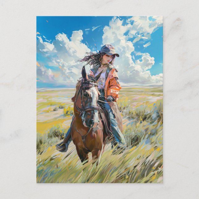 Postal Aventura a caballo manga en los Alpes (Anverso)