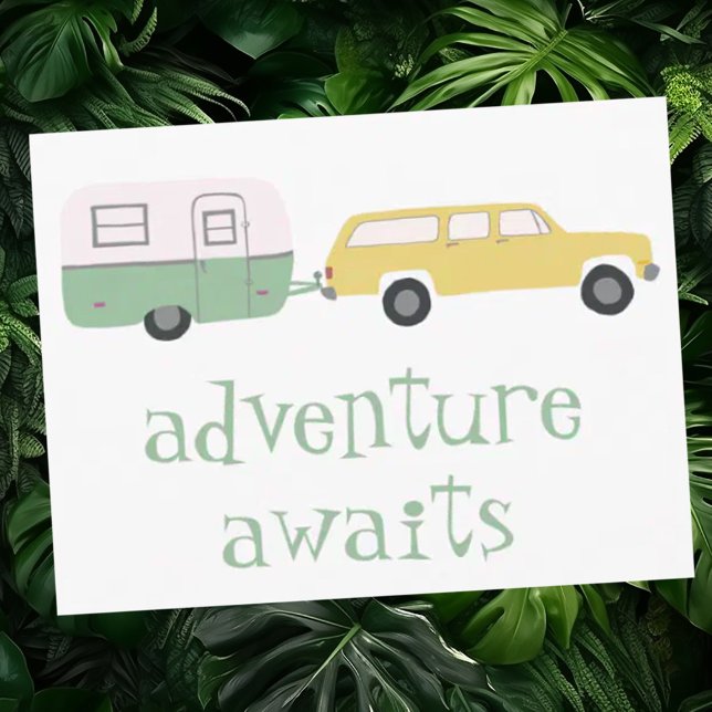 POSTAL AVENTURA A LA ESPERA RV (Cute travel trailer Rv artwork with custom text. Add your own text to this postcard too)