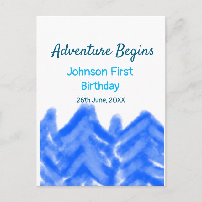 Postal Aventura de azul acuático comienza 1er cumpleaños  (Anverso)
