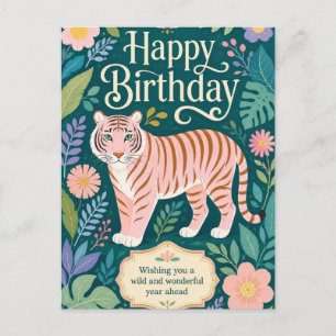 Postal Aventura de cumpleaños del tigre rosa salvaje