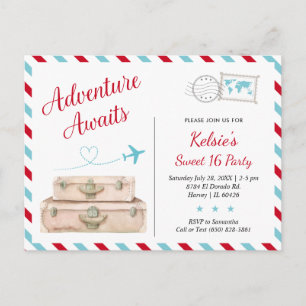 Postal Aventura de Dulces Dieciséis Await Chica Invitació