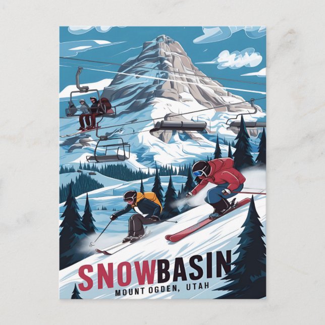 Postal Aventura de esquí en Snowbasin, Utah (Anverso)