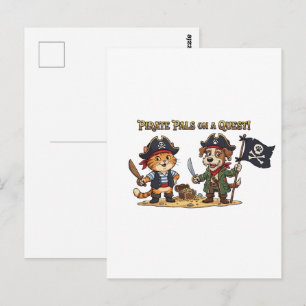 Postal Aventura de gato y perro pirata lindo
