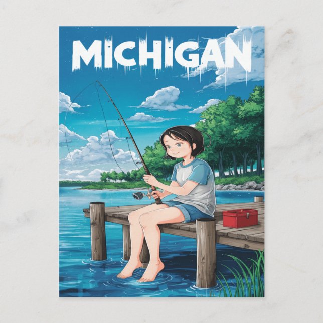 Postal Aventura de pesca de verano en Michigan (Anverso)