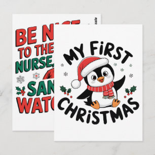 Postal Aventura de pingüino de Navidad de invierno en mar