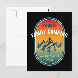 Postal Aventura de puesta de sol vintage de camping famil