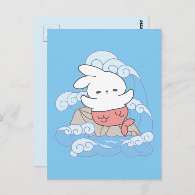 Postal Aventura de Seaside Whimsy Mer-Bunny (Anverso / Reverso)