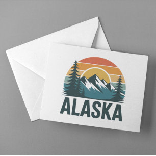 Postal Aventura del atardecer retro de Alaska