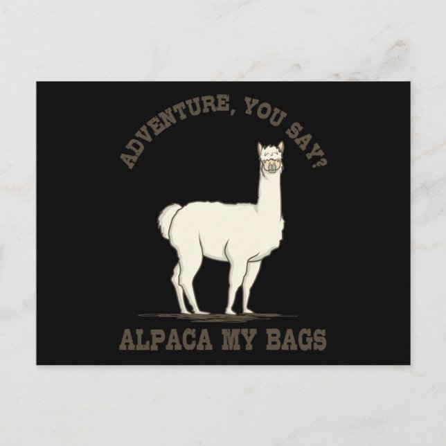 Postal AVENTURA DICES ALPACA MIS BOLSA Funny Senderismo (Anverso)
