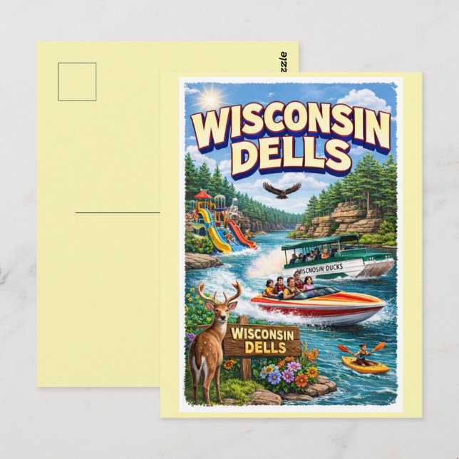 Postal Aventura en Wisconsin Dells – Parques acuáticos y  (Anverso / Reverso)