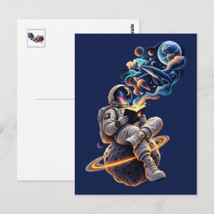 Postal Aventurero Espacial Astronauta Cósmico Leyendo