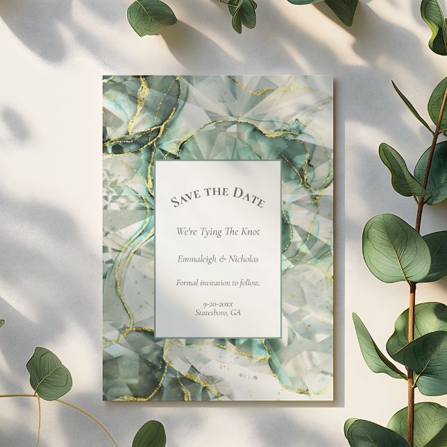 Postal Aventurina Cristal Verde Salvia Save the Date (Subido por el creador)