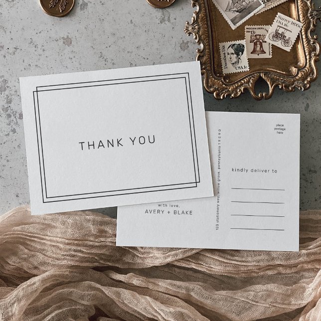 Postal AVERY Black and White Modern Boda Gracias (AVERY Black and White Modern Wedding Thank You Postcard)