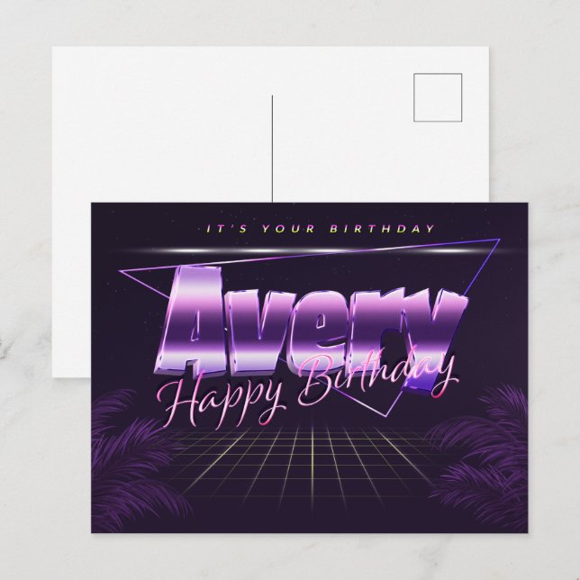 Postal Avery Name Vorname lila Postkarte Geburtstag (Anverso / Reverso)