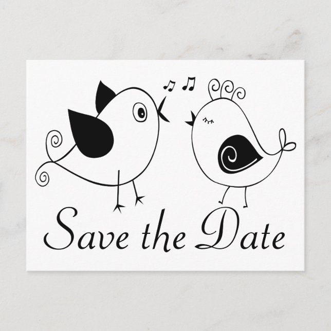 Postal Aves Amantes Boda Blanca Negra Salven La Fecha (Anverso)
