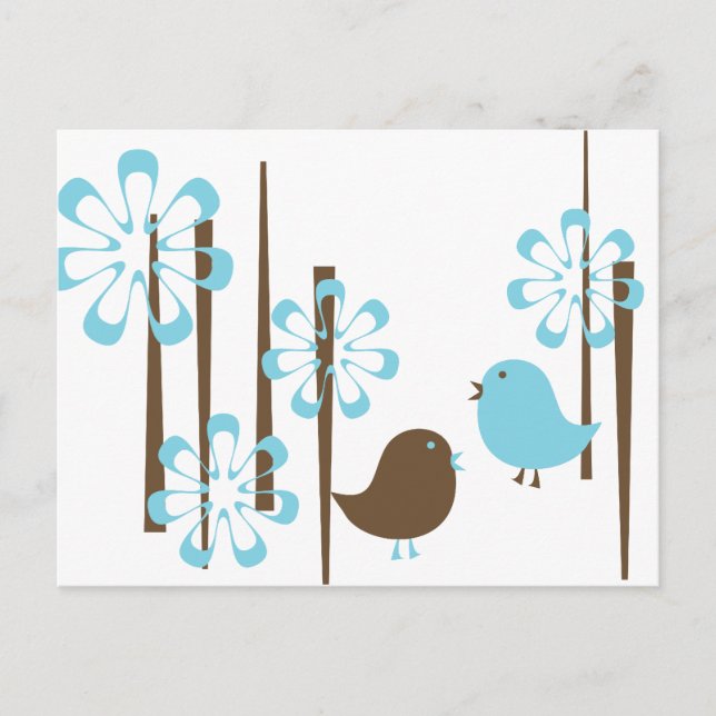 Postal Aves amistosas en azul (Anverso)