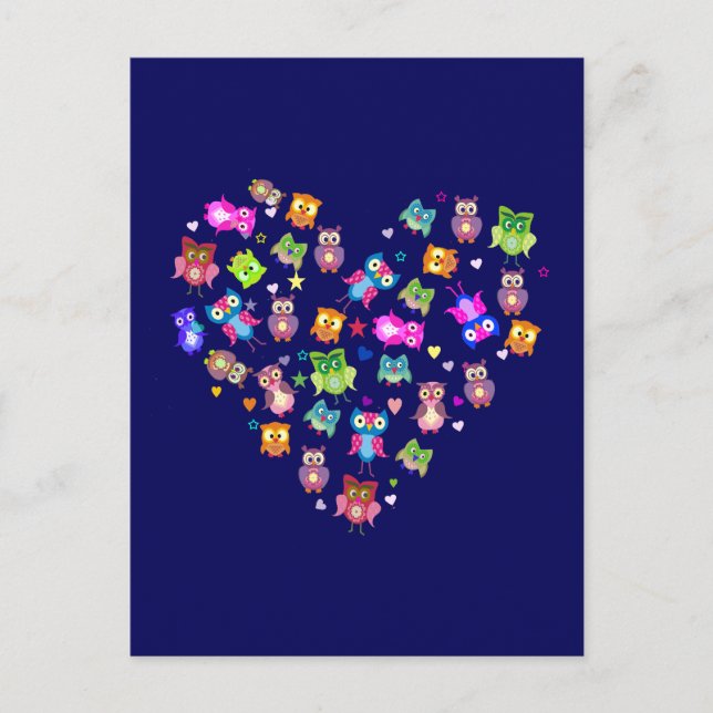Postal Aves amorosas - búhos (Anverso)
