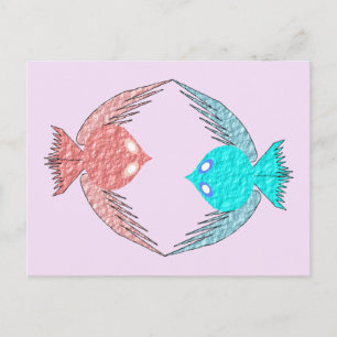 Postal Aves amorosas rosas y azules