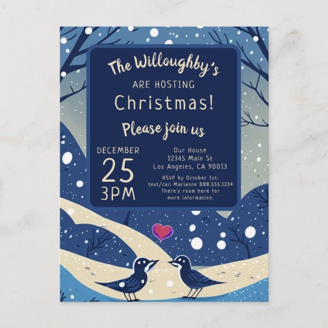 Postal Aves azules de invierno en Boda de Navidades de am (Anverso)