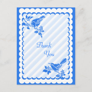 Postal Aves Azules Ligeras con franjas diagonales Gracias