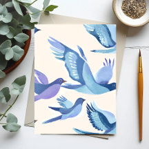 Aves azules volando | Acuarela moderna
