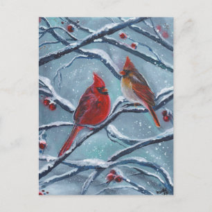 Postal Aves cardinales de invierno por Renee Lavoie