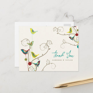 Postal Aves Coloridas Y Brillantes Boda De Verano